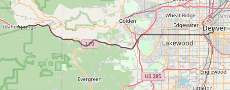 Route between Denver and Idaho Springs, where the type property is set to balanced