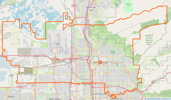 Salt Lake City example showing populated place and administrative boundary outlines