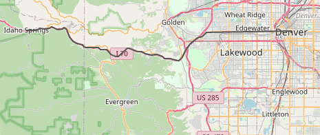 Route between Denver and Idaho Springs, where the type property is set to short