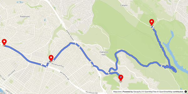Route Directions API example showing a multi-stop driving route on a map