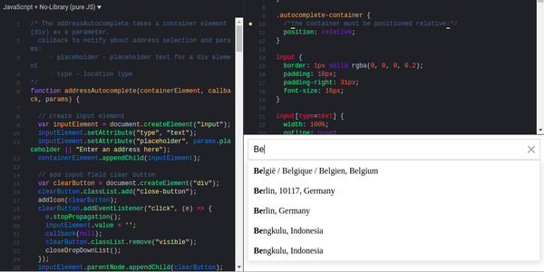 JSFiddle: Create address field with an autocomplete