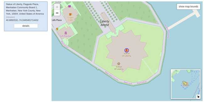 Finding Statue of Liberty by its GPS coordinate with Nominatim