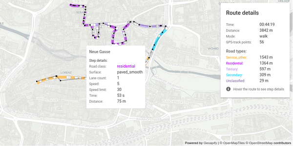 Map Matching API example - match GPS walking track, Nuremberg, Germany