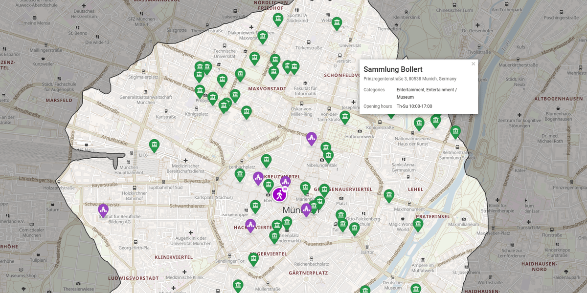 A map application example that shows tourist attractions