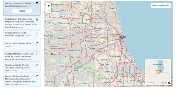 Search places in Chicago with Nominatim