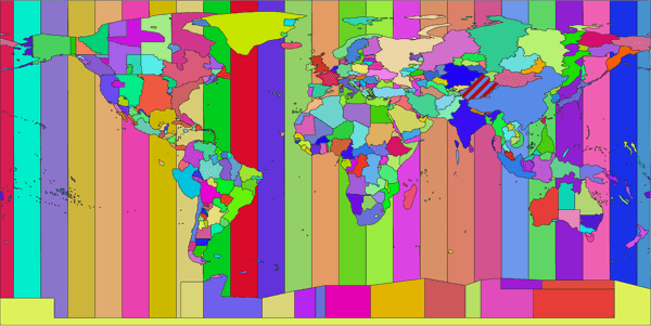 Global time zone map with boundaries