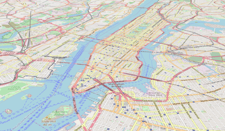 Interactive 3D map view of Manhattan, NY