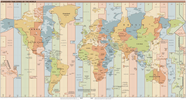 Map of current official time zones