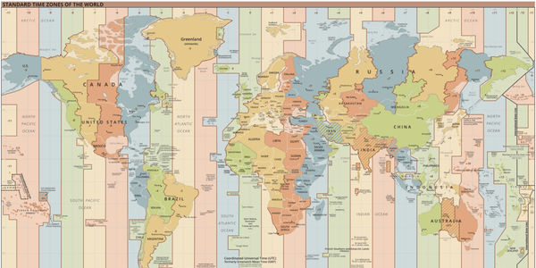 Map of current official time zones