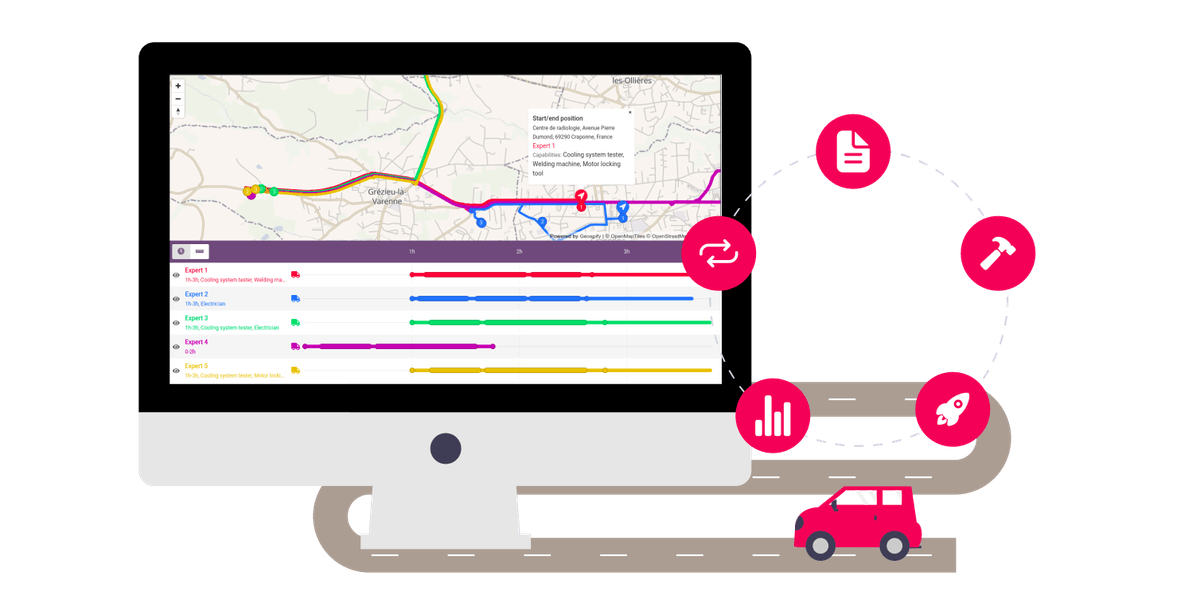 Optimal route for 3 delivery trucks with delivery and pickup jobs