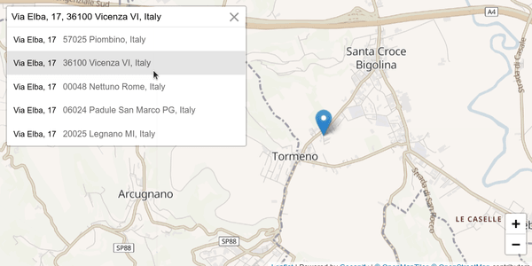 An example of Address Autocomplete field for Leaflet Map created with Leaflet Geoapify Plugin