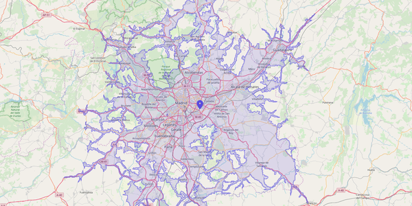 45 min drive isochrone, Madrid