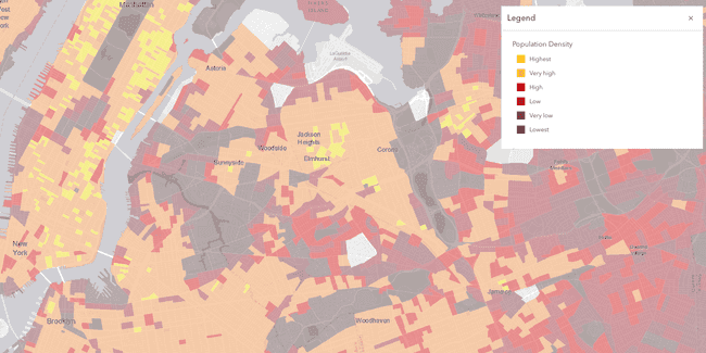 GIS shows population density, New York