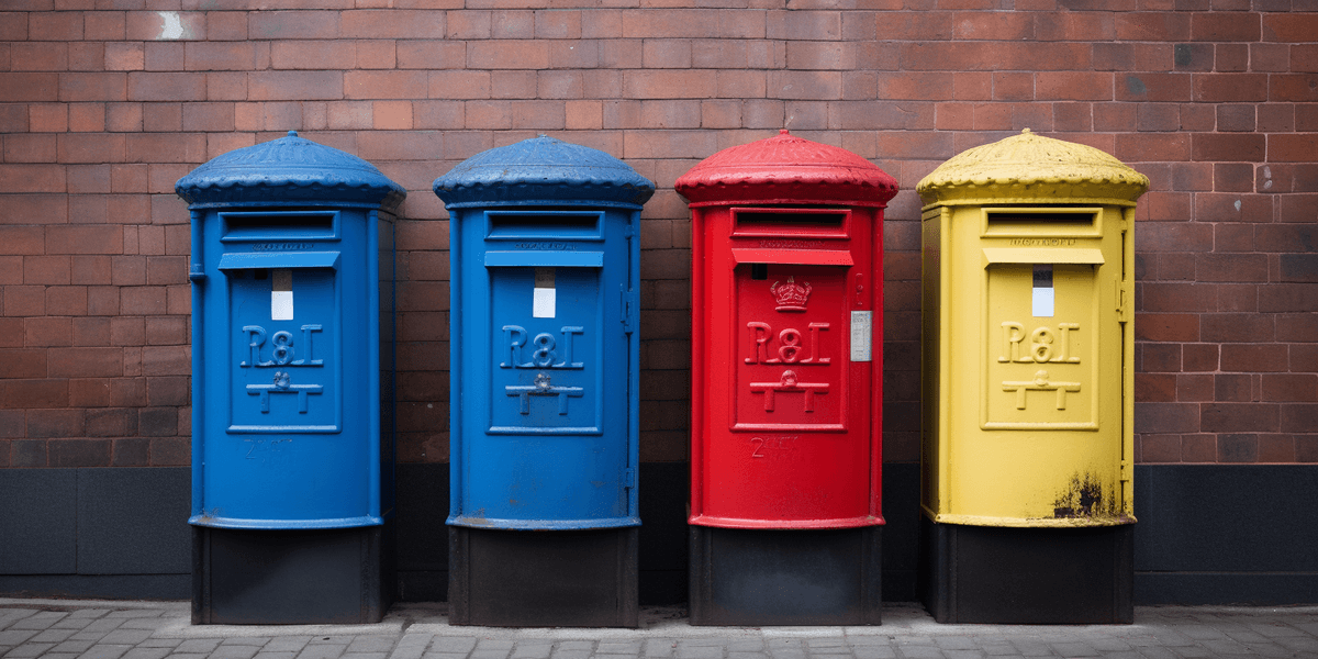 The AI-created picture shows mailboxes in various colors