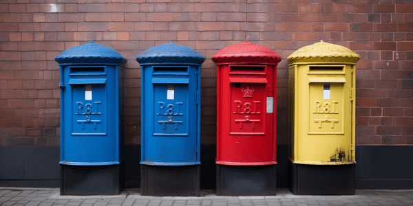 The AI-created picture shows mailboxes in various colors