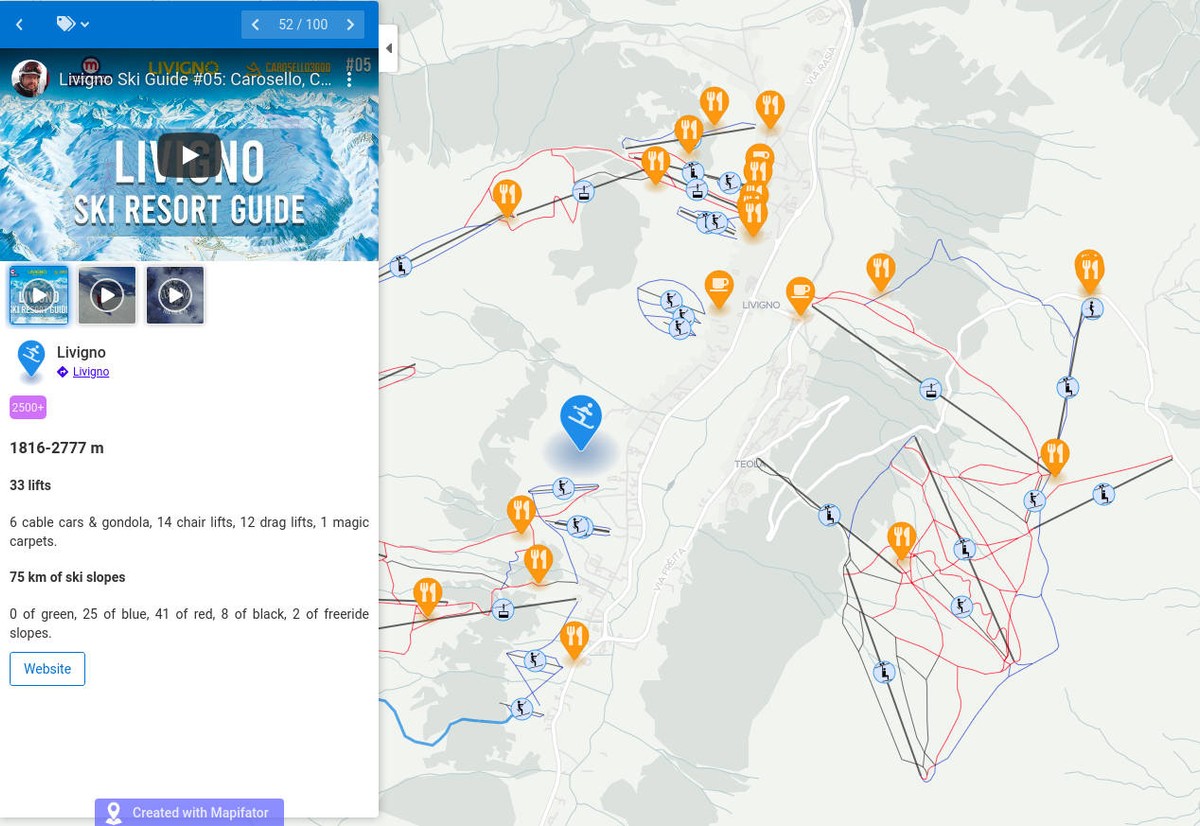 Thematic map of ski-resorts in the Alps region