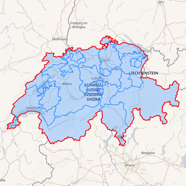 Boundaries API example, cantons of Switzerland map