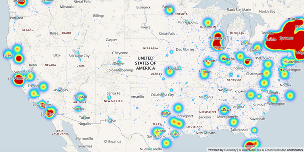 MapLibre GL transforms raw data into a vivid portrayal of the US Population Heatmap