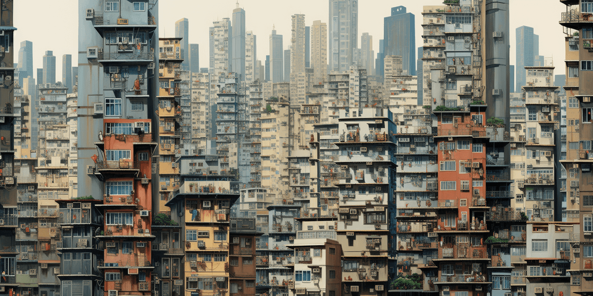 The AI-generated image captures a dynamic, densely populated cityscape teeming with activity, characterized by towering skyscrapers and bustling streets