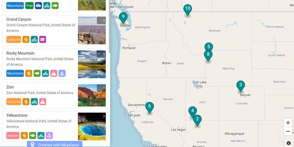 Show places on a map as pins