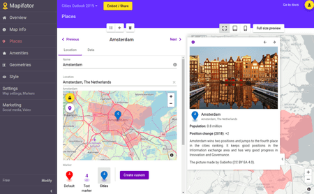 Tell your map story and share it with Mapifator map builder | Geoapify