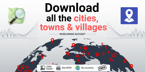 World cities database with cities, towns, and villages worldwide