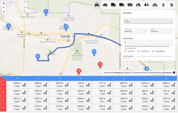 Example of Route Matrix API result