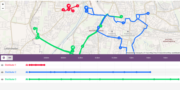 Route Planner API example - build optimal routes for distributers, Augsburg, Germany